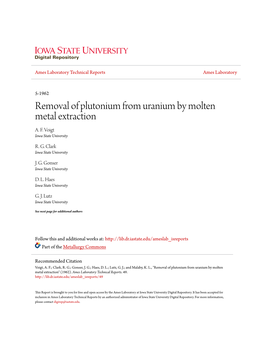 Removal of Plutonium from Uranium by Molten Metal Extraction A