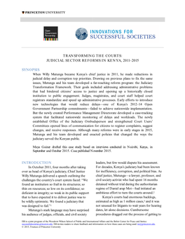 Transforming the Courts: Judicial Sector Reforms in Kenya, 2011-2015