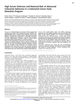 High Serum Selenium and Reduced Risk of Advanced Colorectal Adenoma in a Colorectal Cancer Early Detection Program