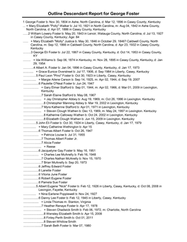 Outline Descendant Report for George Foster