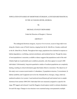 Population Dynamics of Shortnose Sturgeon, Acipenser Brevirostrum