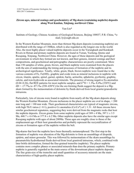 Zircon Ages, Mineral Zonings and Geochemistry of Mg-Skarn (Containing Nephrite) Deposits Along West Kunlun, Xinjiang, Northwest China