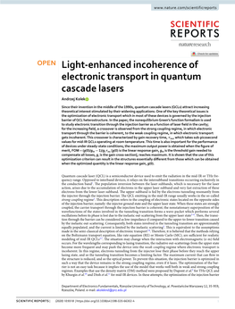 Light-Enhanced Incoherence of Electronic Transport in Quantum Cascade Lasers Andrzej Kolek