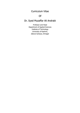 Curriculum Vitae of Dr. Syed Muzaffar Ali Andrabi