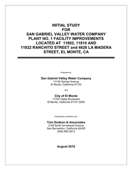 Initial Study for San Gabriel Valley Water Company Plant No