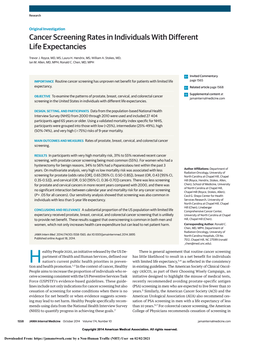 Cancer Screening Rates in Individuals with Different Life Expectancies