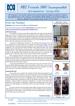 ABC Friends (WA) Incorporated WA Newsletter - Autumn 2015