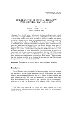 Disintegration of Sasanian Hegemony Over Northern Iran (Ad 623-643)1