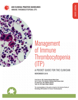 Management of Immune Thrombocytopenia (ITP) a POCKET GUIDE for the CLINICIAN NOVEMBER 2019