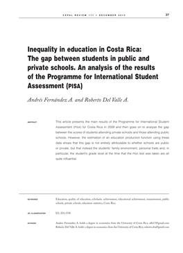 Inequality in Education in Costa Rica: the Gap Between Students in Public and Private Schools