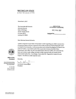MSU President Simon & Fitzgerald Letter to Attorney General Schuette