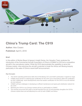 The C919 Author: Alex Cosaro Published: April 5, 2018