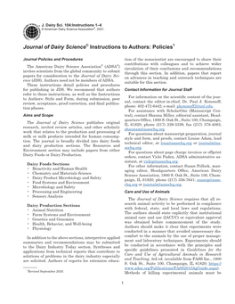 Journal of Dairy Science® Instructions to Authors: Policies1