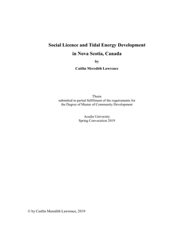 Social Licence and Tidal Energy Development in Nova Scotia, Canada by Caitlin Meredith Lawrence