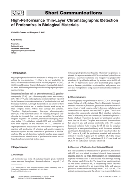 Short Communications High-Performance Thin-Layer Chromatographic Detection of Profenofos in Biological Materials