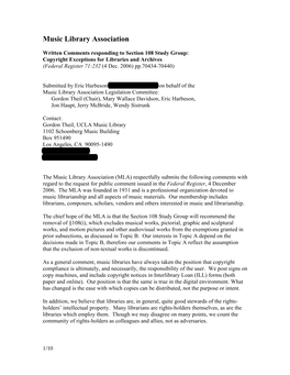 Written Comments Responding to Section 108 Study Group: Copyright Exceptions for Libraries and Archives (Federal Register 71:232 (4 Dec