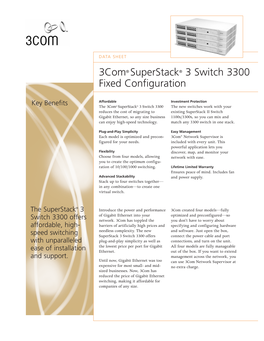 3Com® Superstack® 3 Switch 3300 Fixed Configuration Data Sheet