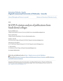 SCOPUS Citation Analysis of Publications from Saudi Dental