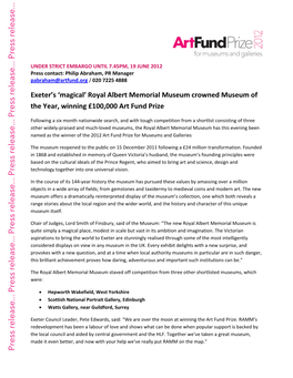 Royal Albert Memorial Museum Crowned Museum of the Year, Winning £100,000 Art Fund Prize