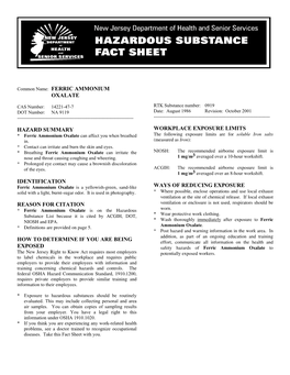 Ferric Ammonium Oxalate Hazard Summary