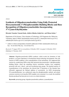 Synthesis of Oligodeoxynucleotides Using Fully Protected