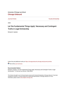 Let 'The Fundamental Things Apply': Necessary and Contingent Truths in Legal Scholarship