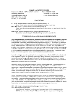 DONALD S. VAN NIEUWENHUISE Department of Earth and Atmospheric Sciences Phone: (713) 743‐3423 University of Houston Facsimile: (713) 748‐7906 Science & Research Bldg