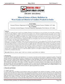 Mineral Status of Dairy Buffaloes in West Godavari District of Andhra Pradesh in India