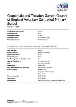 Coopersale and Theydon Garnon Church of England Voluntary Controlled Primary School Inspection Report