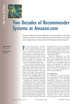 Two Decades of Recommender Systems at Amazon.Com