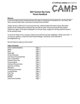 Summer Camp Parent Handbook