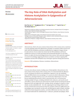 The Key Role of DNA Methylation and Histone Acetylation in Epigenetics of Atherosclerosis