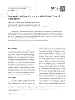 Neuroleptic Malignant Syndrome with Minimal Dose of Amisulpride