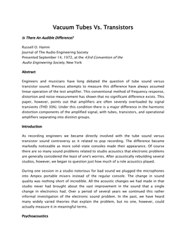 Vacuum Tubes Vs. Transistors