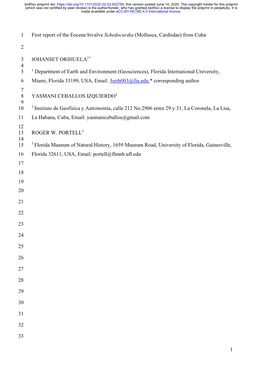 First Report of the Eocene Bivalve Schedocardia (Mollusca, Cardiidae) from Cuba