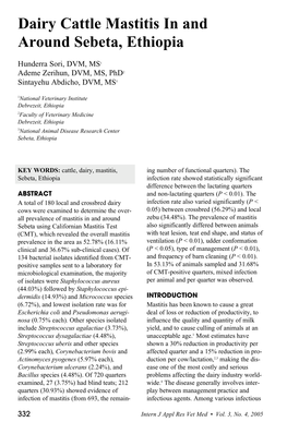 Dairy Cattle Mastitis in and Around Sebeta, Ethiopia