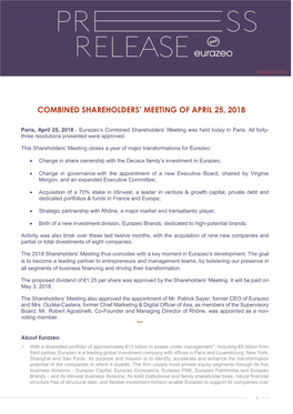 Combined Shareholders' Meeting of April 25, 2018