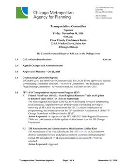 Transportation Committee Agenda Friday, November 18, 2016 9:30 A.M