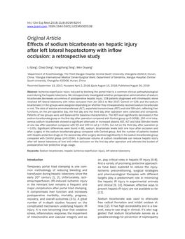 Original Article Effects of Sodium Bicarbonate on Hepatic Injury After Left Lateral Hepatectomy with Inflow Occlusion: a Retrospective Study