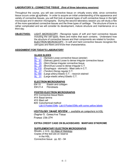 LABORATORY 6 - CONNECTIVE TISSUE (First of Three Laboratory Sessions)