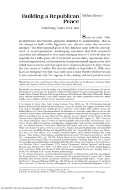 Building a Republican Peace Building a Republican Michael Barnett Peace Stabilizing States After War