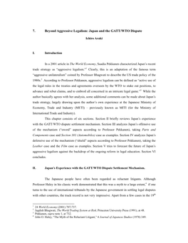 7. Beyond Aggressive Legalism: Japan and the GATT/WTO Dispute