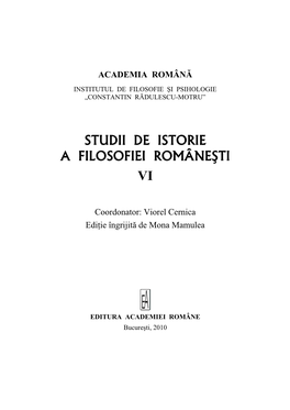 Studii De Istorie a Filosofiei Româneşti