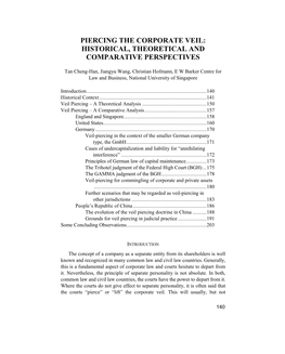 Piercing the Corporate Veil: Historical, Theoretical and Comparative Perspectives