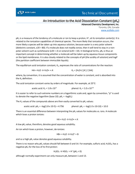 An Introduction to the Acid Dossociation Constant (Pka)