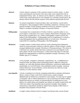 Definition of Types of Reference Books