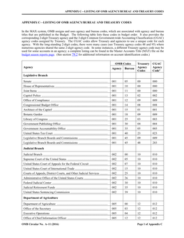 Listing of Omb Agency/Bureau and Treasury Codes