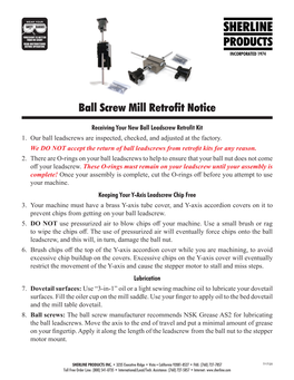 Ball Screw Mill Retrofit Notice