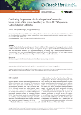 Confirming the Presence of a Fourth Species of Non-Native House Gecko of the Genus Hemidactylus Oken, 1817 (Squamata, Gekkonidae) in Colombia