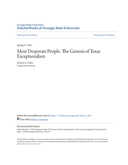 The Genesis of Texas Exceptionalism Michael G